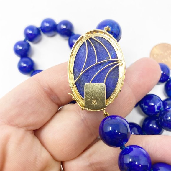 603 Vintage Lapis Lazuli Necklace, With A Lapis, Gold And Rhinestone Clasp - Picture 6 of 10
